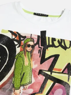 Girls Sisley Tops & T-Shirts<Boxy T-Shirt With Print And Glitter