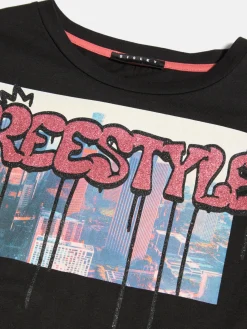 Girls Sisley Tops & T-Shirts<Boxy T-Shirt With Print And Glitter