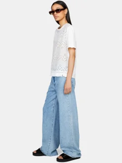 Women Sisley Tops & T-Shirts<T-Shirt With Broderie Anglaise