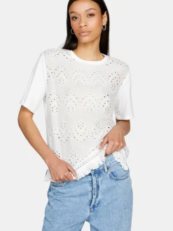 Women Sisley Tops & T-Shirts<T-Shirt With Broderie Anglaise