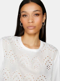 Women Sisley Tops & T-Shirts<T-Shirt With Broderie Anglaise