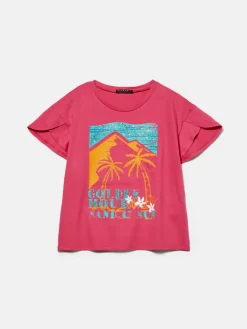 Girls Sisley Tops & T-Shirts<T-Shirt With Print And Beads